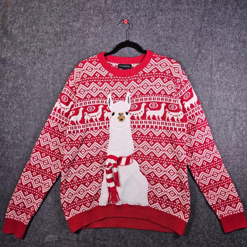 Blizzard Bay Mens Llama Ugly Christmas Sweater Fair Isle Sherpa Scarf Size M